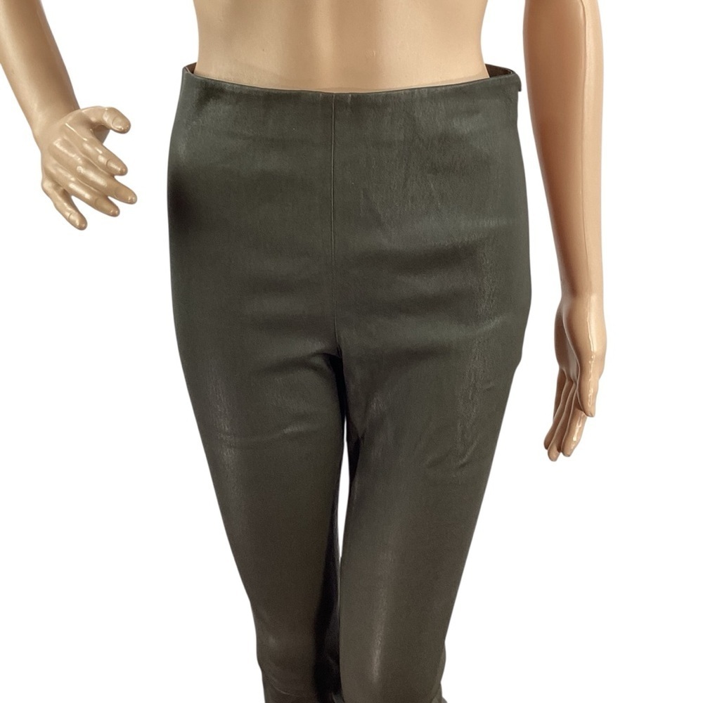Theory Bristol Lambskin Leather Skinny Leggings Dark Olive Size 4 - Picture 3 of 8
